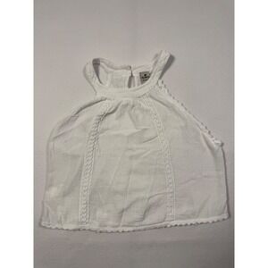Boho Cottagecore Blanco Womens Medium Halter Top White Cotton Crochet Lace Trim